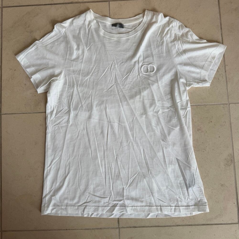 Dior White CD Logo T-Shirt XL Embroidered Minimal Designer Tee Made in Italy